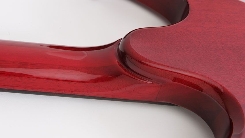 The three-piece mahogany and maple neck is a world away from the skinny RG necks Ibanez fans are used to
