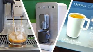 Split image of three super-automatic espresso machines