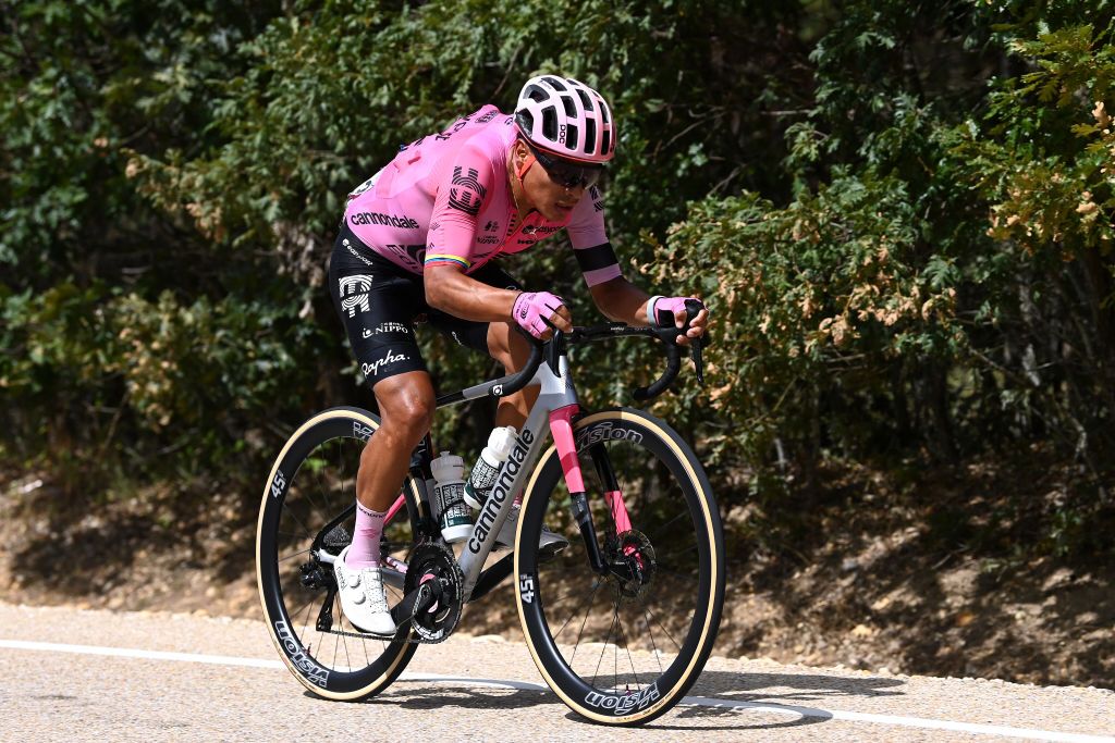 LA LAGUNA NEGRAVINUESA SPAIN SEPTEMBER 06 Jonathan Klever Caicedo of Ecuador and Team EF EducationEasyPost competes in the breakaway during the 78th Tour of Spain 2023 Stage 11 a 1632km stage from Lerma to La Laguna Negra Vinuesa 1730m UCIWT on September 06 2023 in La Laguna NegraVinuesa Spain Photo by Tim de WaeleGetty Images