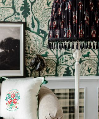TikTok’s top home interior trends of 2021, seat and lampshade with Cottagecore print in a living room