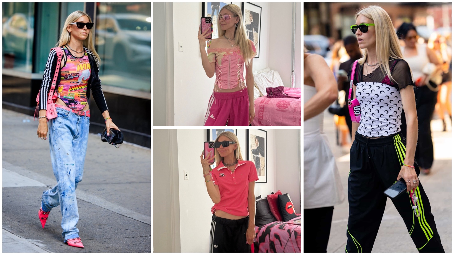 collage of Jessica Minkoff wearing adidas pieces