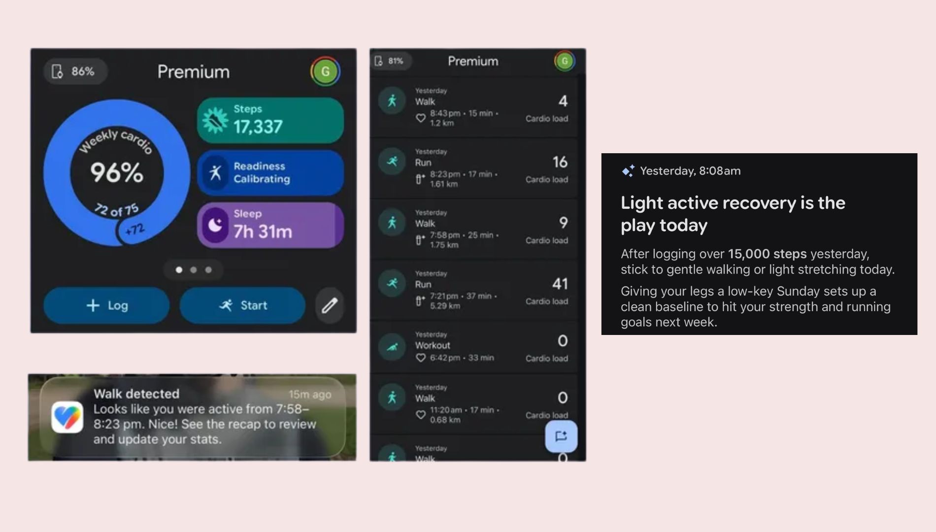 Grace Walsh's exercise data on the Google Fitbit Edge