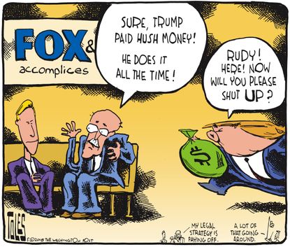 Political cartoon U.S. Rudy Giuliani Trump hush money Fox and Friends