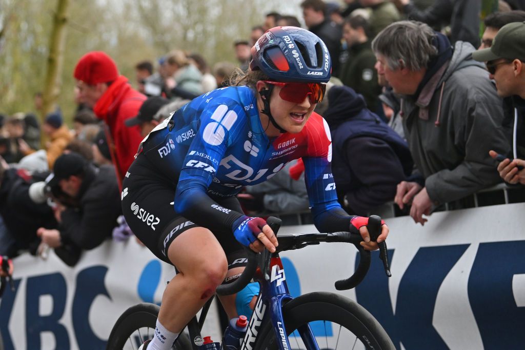 WEVELGEM BELGIUM MARCH 24 Grace Brown of Australia and Team FDJSuez competes during the 13rd GentWevelgem in Flanders Fields 2024 Womens Elite a 1712km one day race from Ieper to Wevelgem UCIWWT on March 24 2024 in Wevelgem Belgium Photo by Luc ClaessenGetty Images