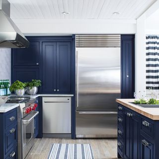 a dark blue kitchen