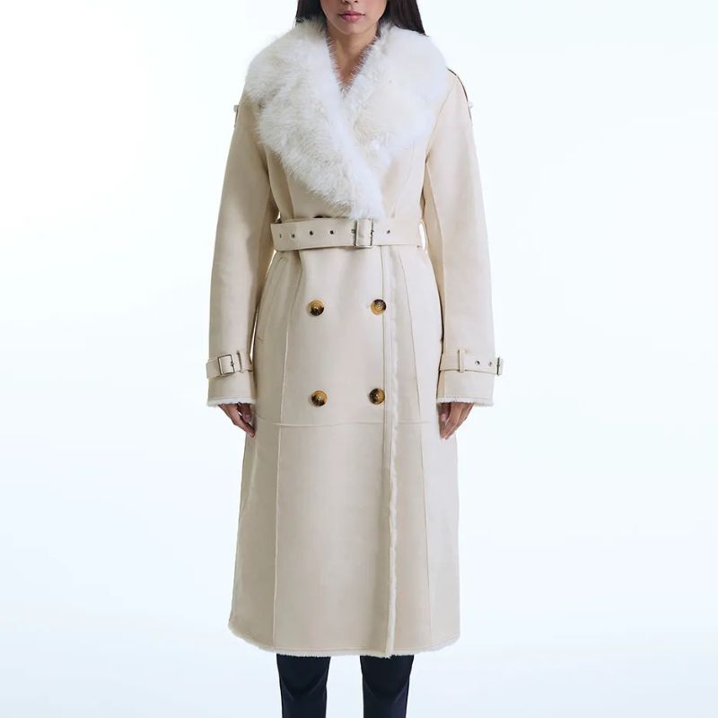 James Lakeland , Faux Fur Suede Beige Coat