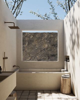 An outdoor shower in natural materials