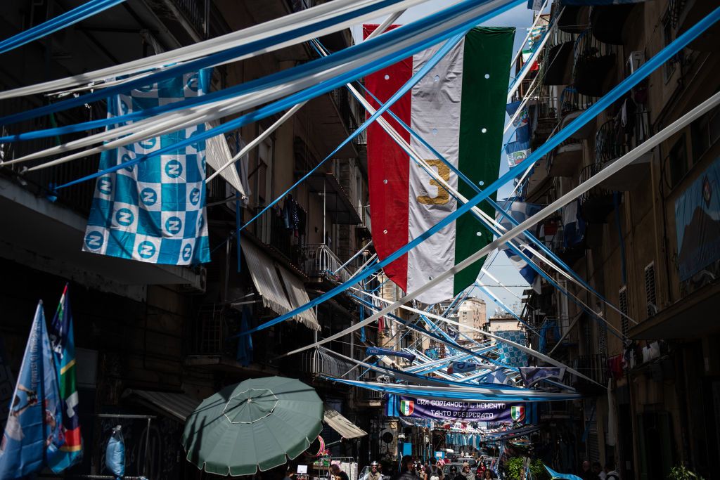 A street in Naples decked out in celebration ahead of Napoli&#039;s Serie A title win