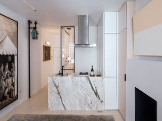 a modern studio apartment kitchen
