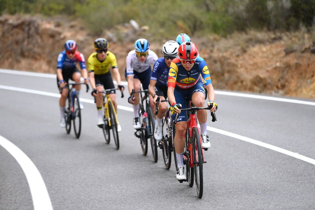 TERUEL SPAIN APRIL 30 Brodie Chapman of Australia and Team Lidl Trek competes in the chase group during the 10th La Vuelta Femenina 2024 Stage 3 a 1303km stage from Lucena del Cid to Teruel UCIWWT on April 30 2024 in Teruel Spain Photo by Alex BroadwayGetty Images