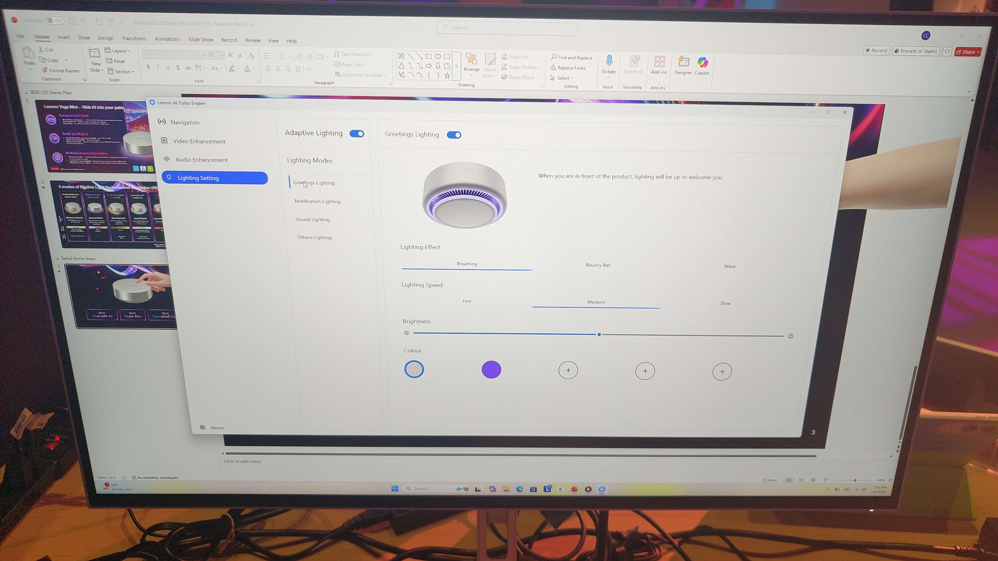 Customizing the RGB lighting and lighting effects of the Lenovo Yoga Mini i using Lenovo's AI Turbo Engine app