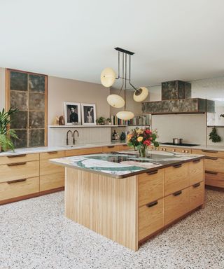 marble kitchen ideas with wood island and marble counter