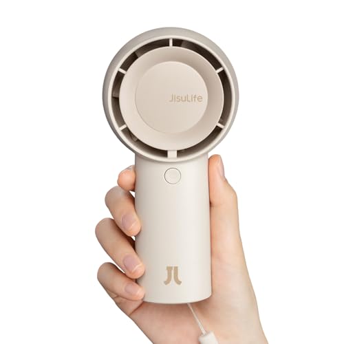 Jisulife Handheld Portable Turbo Fan [16h Max Cooling Time], 4000mah Usb Rechargeable Personal Battery Operated Mini Small Pocket Fan With 5 Speeds for Travel/outdoor/vacation/concerts - Brown