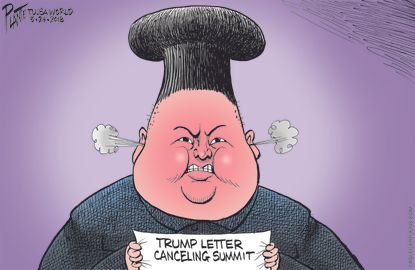 Political cartoon US North Korea Trump Kim Jong Un nuclear summit cancellation