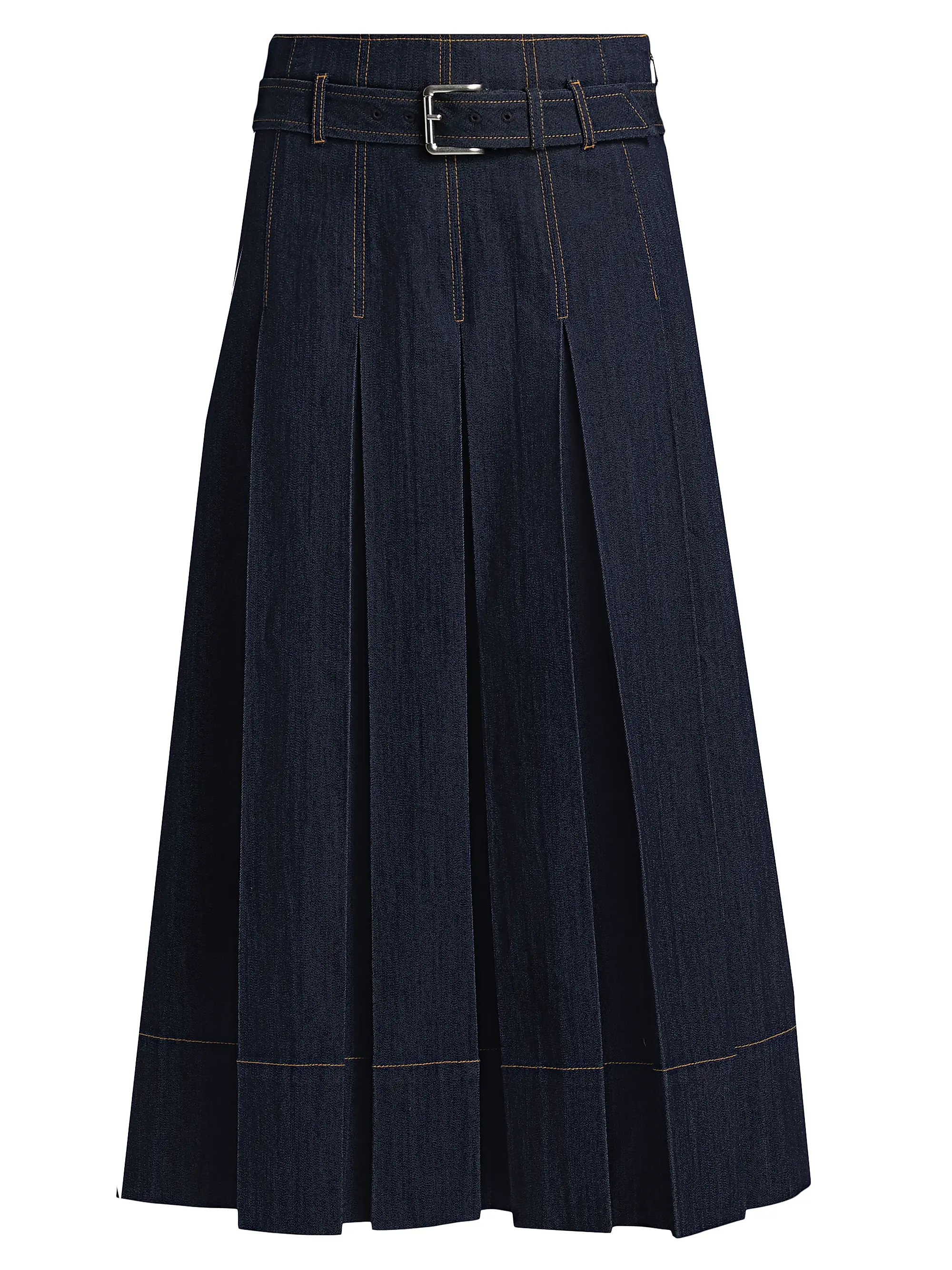 Rylee Pleated Denim Belted Maxi-Skirt