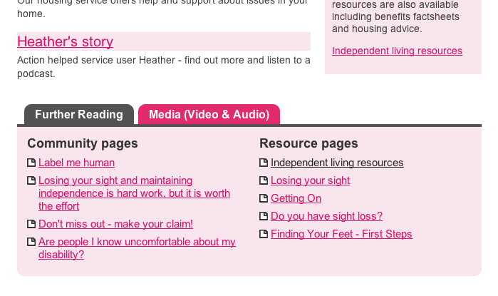 Screengrab from site showing lots of easy accessed content