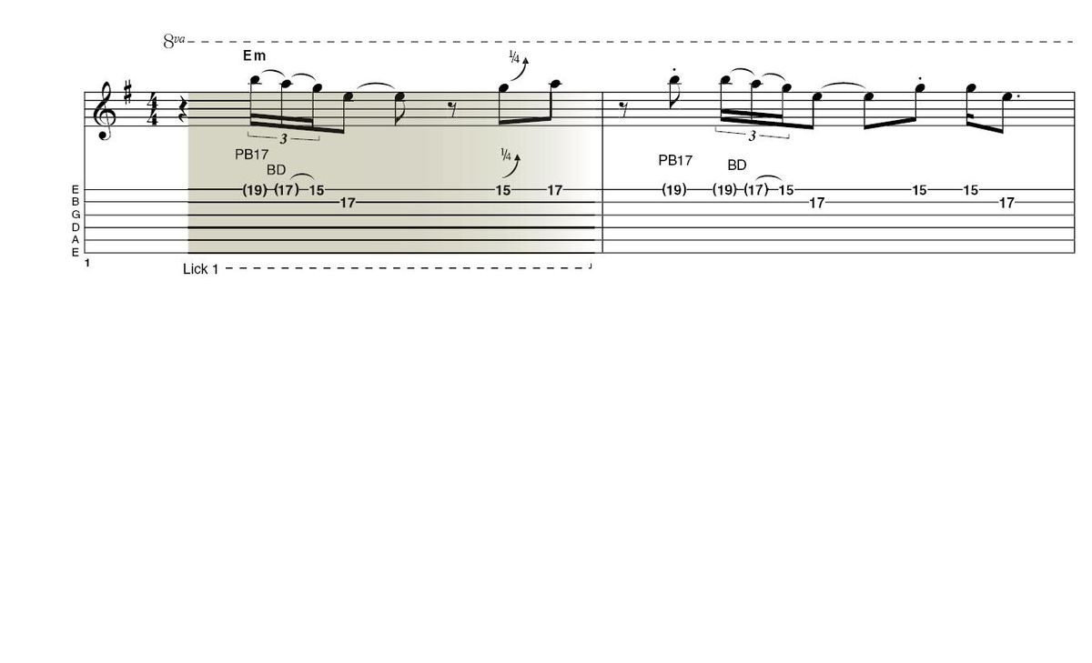 Lick 1: Okay, you&acute;ve heard this played by everyone from Muddy Waters to BB King, Clapton and Hendrix to SRV, so its pedigree goes without saying. A fast, violent vibrato will help you sound more White than blue though&hellip;