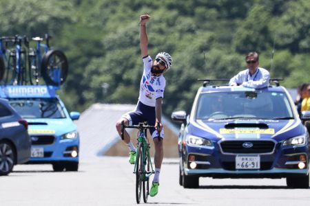 Marcos Garcia (Kinan Cycling Team) celebrates the stage win