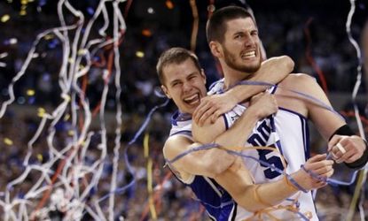 Duke's Jon Scheyer (left) and Brian Zoubek celebrate their 2010 NCAA championship.