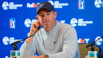 Rory McIlroy speaks at a press conference before the AT&T Pebble Beach Pro-Am