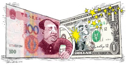 Political Cartoon U.S. Chna US Currency War Devaluation Mao Tse Tung George Washington