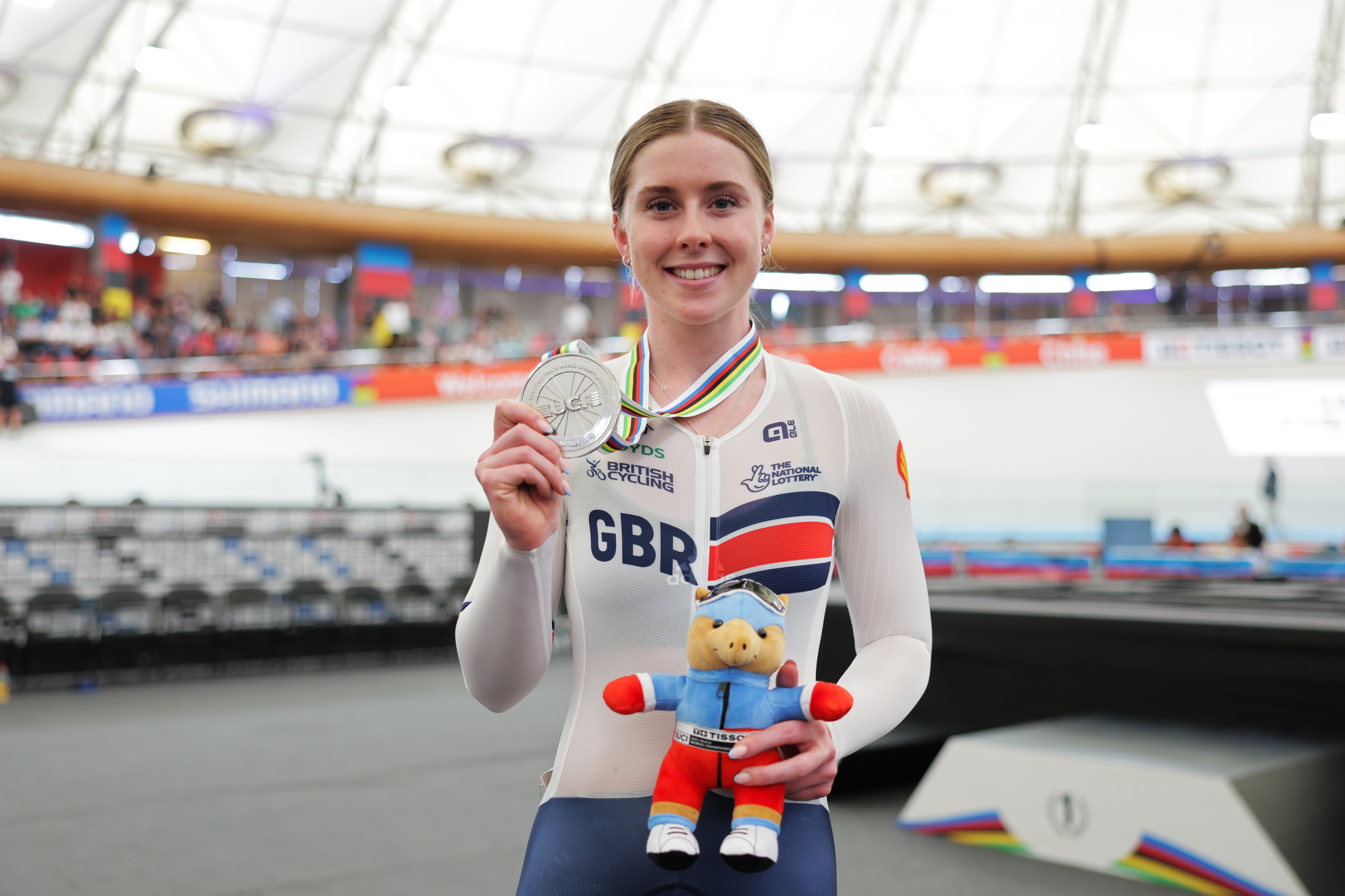 Emma Finucane at the 2025 UCI Track World Championships in Santiago, Chile