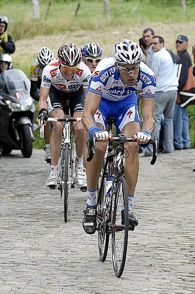 Maarten Wynants (Quick Step) leads the break on the Oude Kwaremont.