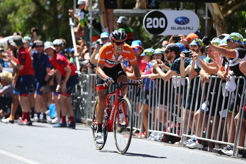 Richie Porte rides to victory during stage 5 at the Tour Down Under