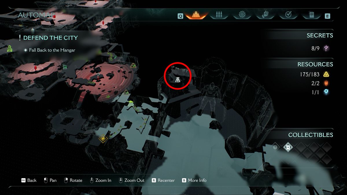 Doom: The Dark Ages Siege Part 2 secrets - A map showing the location of the Pinky Rider collectible toy in a platform in the castle plaza.