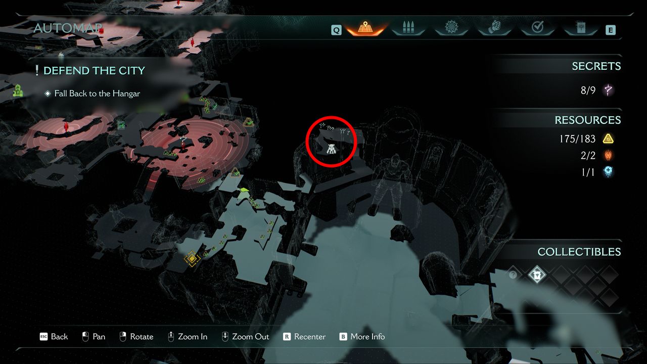Doom: The Dark Ages Siege Part 2 secrets - A map showing the location of the Pinky Rider collectible toy in a platform in the castle plaza.