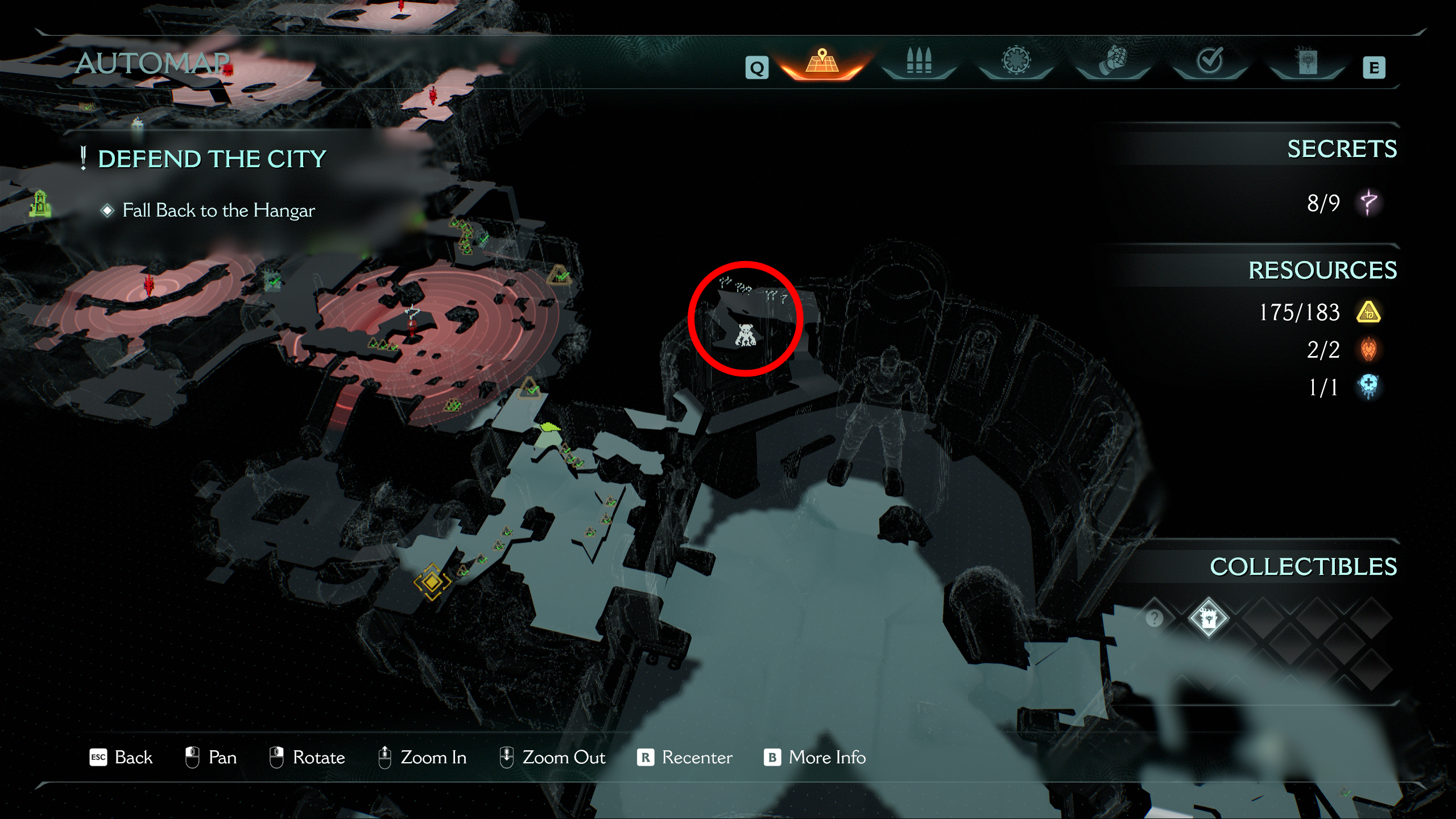 Doom: The Dark Ages Siege Part 2 secrets - A map showing the location of the Pinky Rider collectible toy in a platform in the castle plaza.