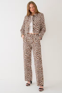 Collection Pleated Wide-Leg Pant in Leopard Trench Canvas, $248