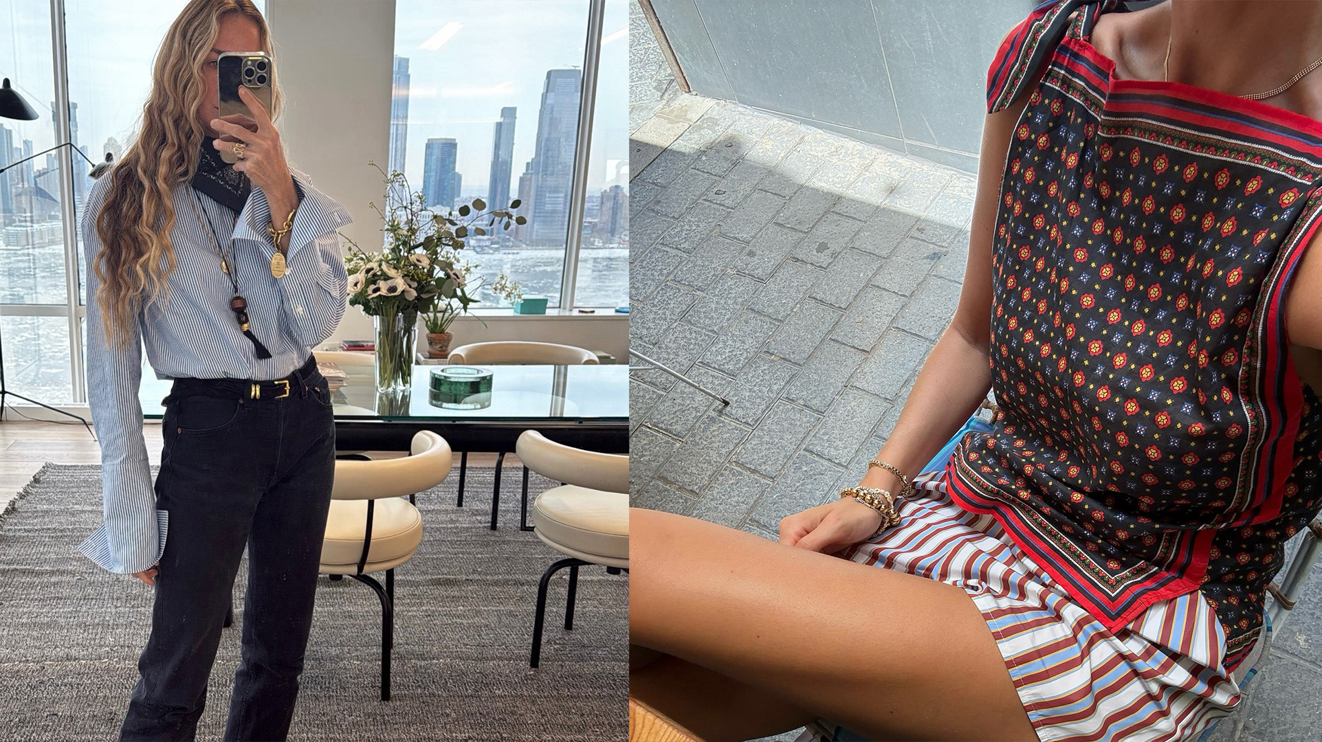 Collage of women wearing the bandana-print trend.