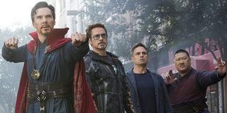 Avengers: Infinity War Doctor Strange, Tony Stark, Bruce Banner, and Wong stand ready to face their