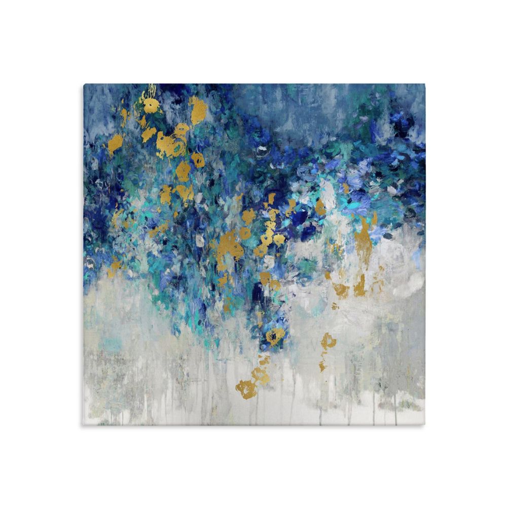 Blue, white and gold abstract art on square canvas