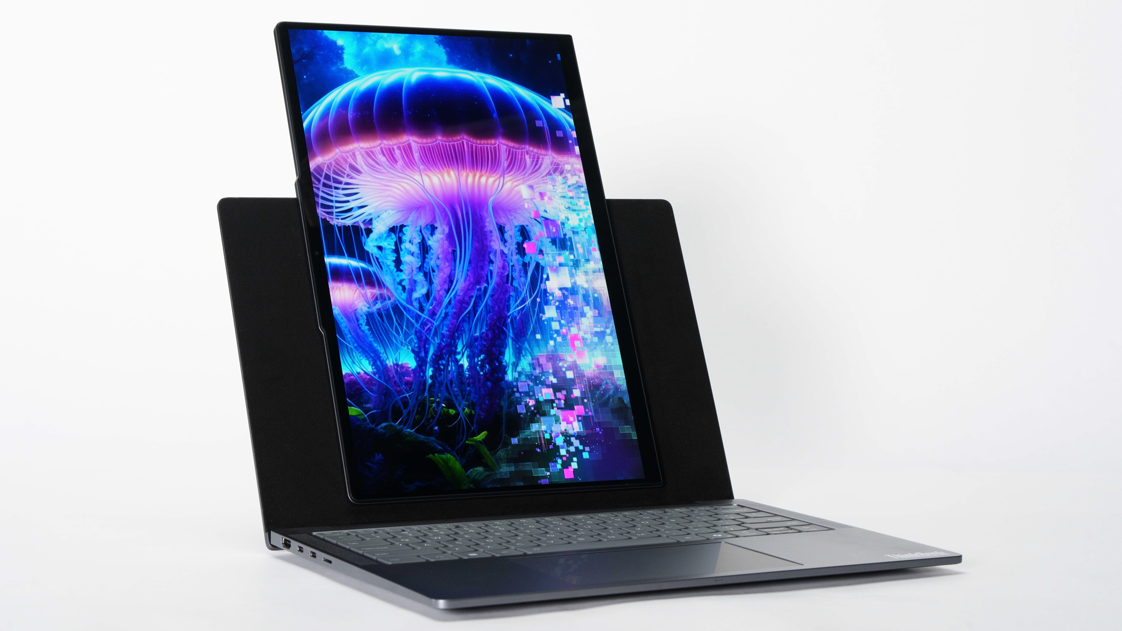 Photos and images of Lenovo's new concept laptop called the ThinkBook VertiFlex, which features a display that rotates from horizontal to vertical, were announced at IFA 2025 in Berlin, Germany.