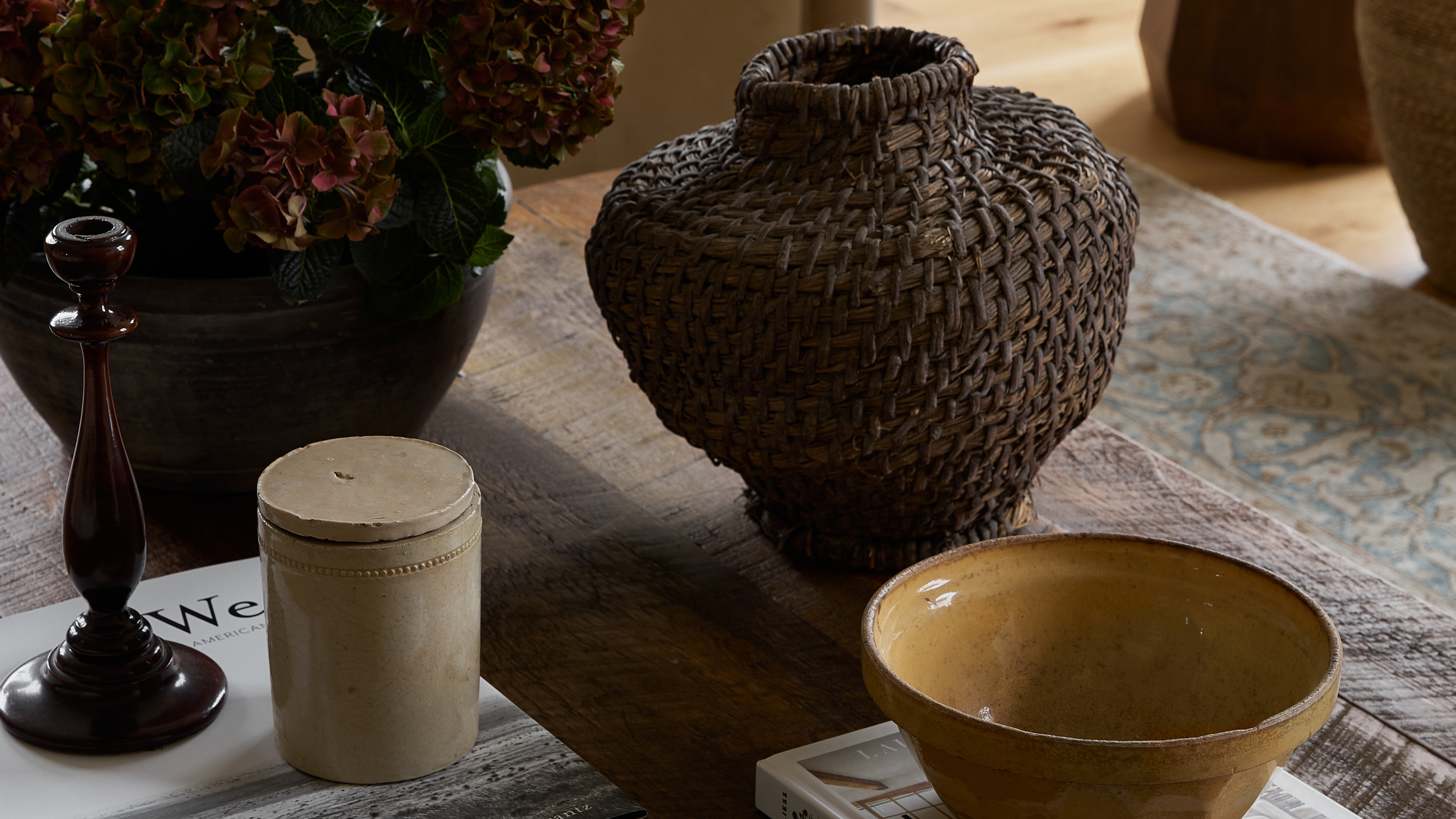vases and bowls on a coffee table