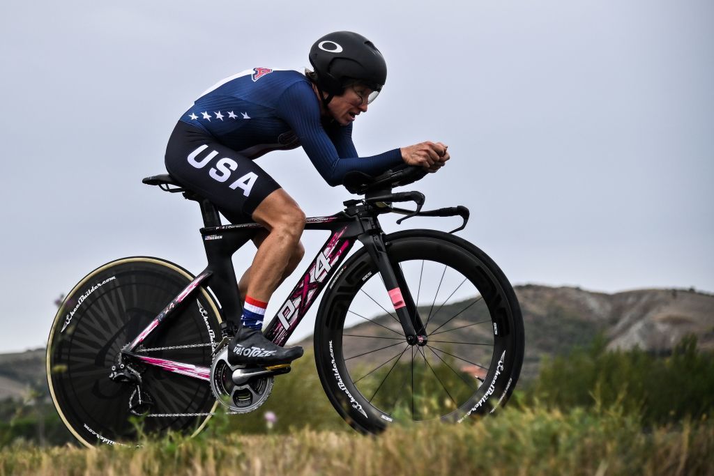 US Amber Neben competes in the Womens Elite Individual Time Trial at the UCI 2020 Road World Championships in Imola EmiliaRomagna Italy on September 24 2020 Photo by Marco BERTORELLO AFP Photo by MARCO BERTORELLOAFP via Getty Images