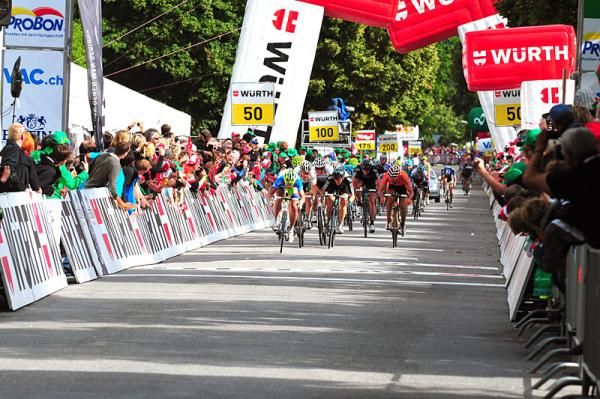 Peter Sagan (Liquigas-Cannondale) is metres away from victory.