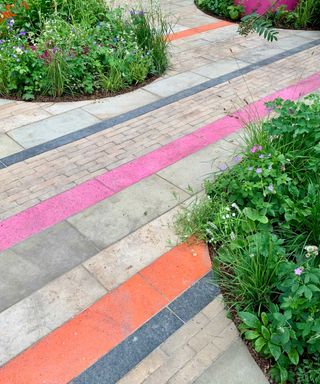 colorful stripes painted on patio