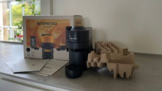 The Nespresso Vertuo Pop unboxed on the counter