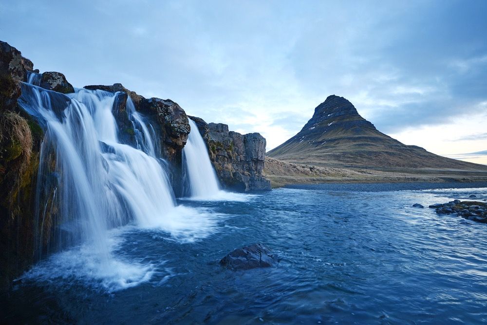 Iceland&#039;s Kirkjufell mountain and waterfalls.