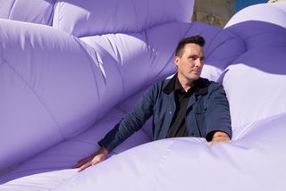 Cyril Lancelin sat inside inflatable structure