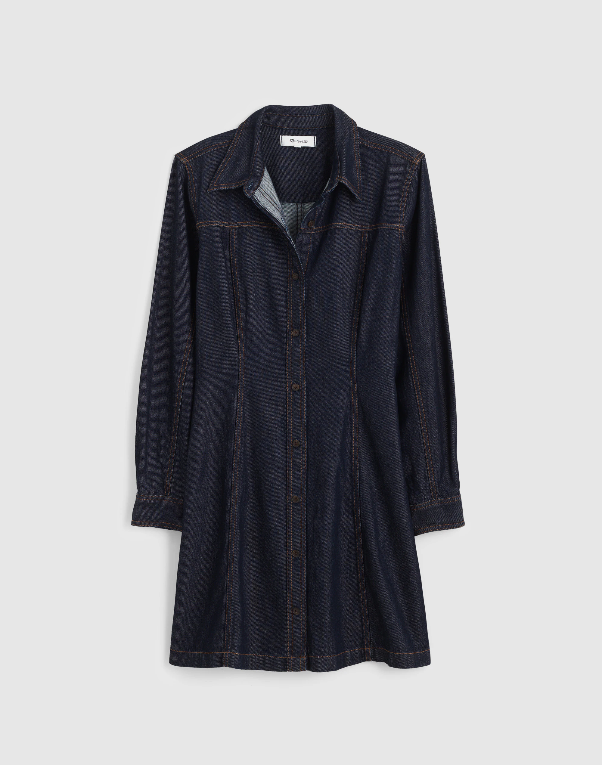 Airy Denim Seamed Shirtdress in Rinse Wash