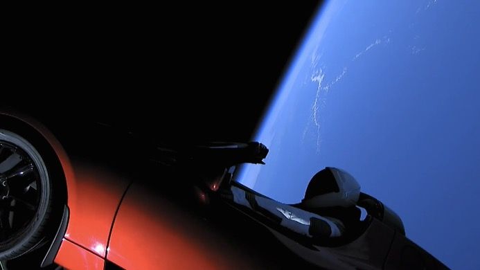 Elon Musk's Tesla Roadster and Starman going for a ride in space