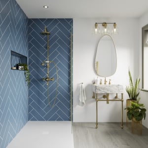 Multipanel Hydrolock Misty Blue Herringbone Tile Effect Shower Panel - 2400 X 598 X 11mm