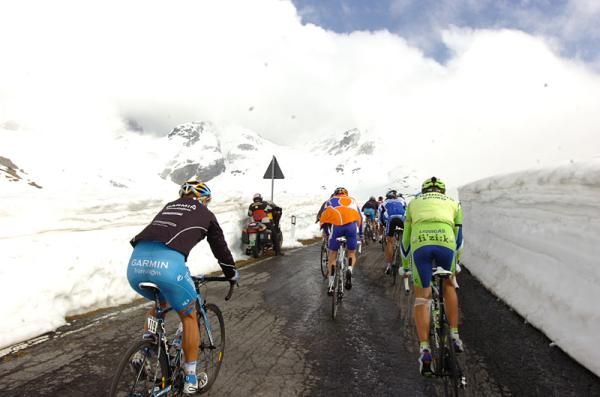 The snowbanks were almost as high as the riders.