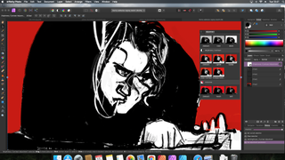 The best digital art software; screenshot of Affinity Photo - man drawn in black and white on red background