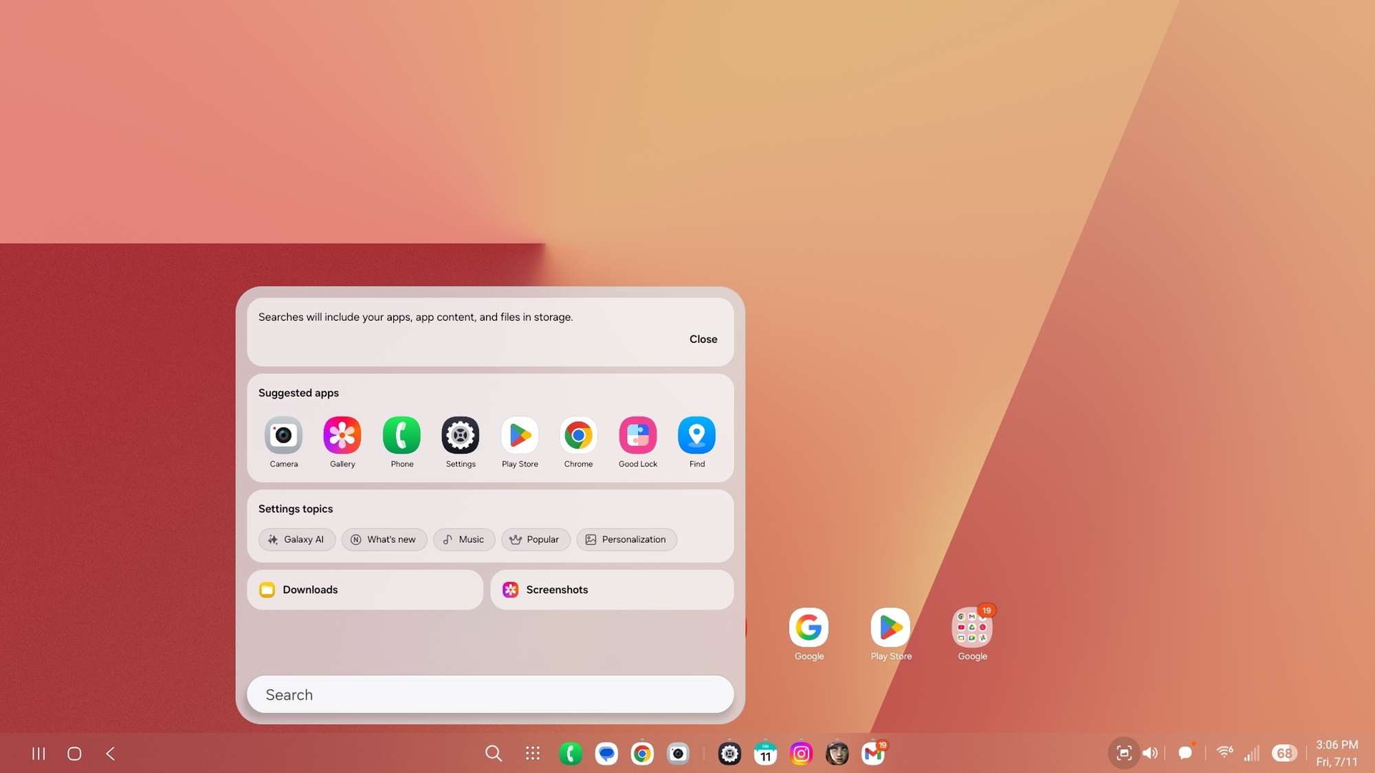 Samsung DeX on Galaxy Z Flip 7 screenshot.