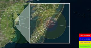 This NASA map shows the range of visibility for a sounding rocket launch from the agency's Wallops Flight Facility on Wallops Island, Virginia on June 13, 2017. Vapor trails from the launch may be visible from New York to North Carolina, NASA officials said.
